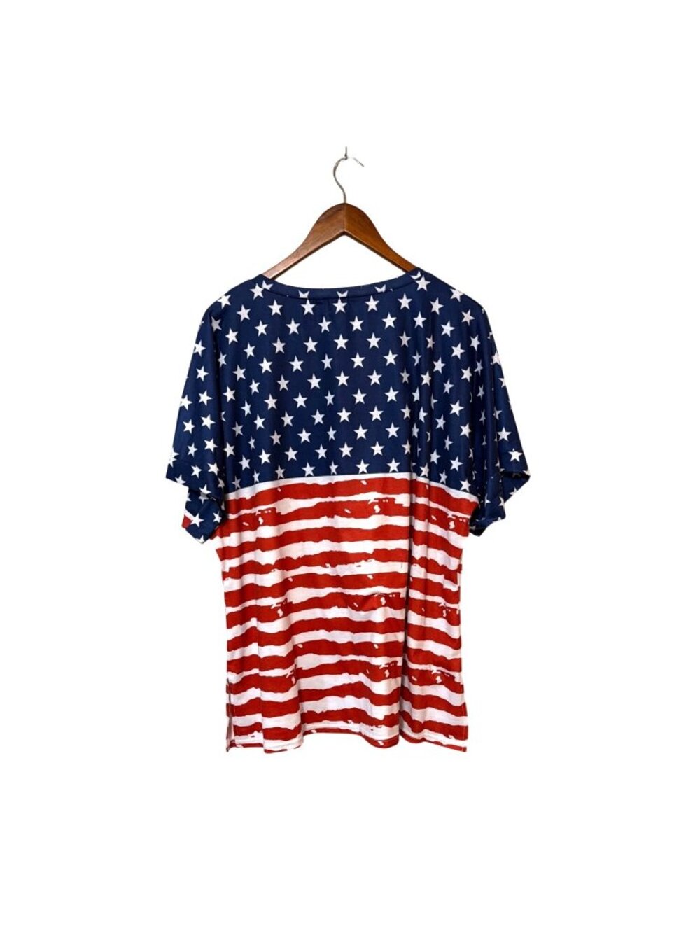 American Flag V-Neck T-Shirt Patriotic Stars & Stripes Loose Fit Womens 2XL - Picture 2 of 5